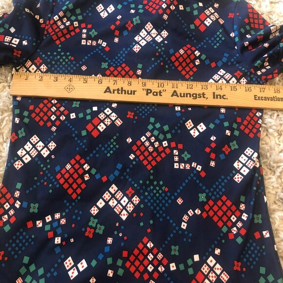 Sears Perma Press Vtg Womens Sz 12 Button Up Polyester Top Pointed Color Navy Di - Picture 7 of 9